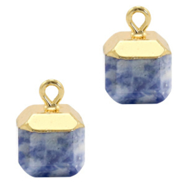 1 x Natuursteen hangers square Blue white-gold Blue Stone