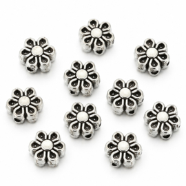 20 x Metalen bloem kralen 7 x 4 mm – gat 1 mm – antiek zilverkleur (Nikkelvrij)