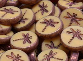 1 x Libelle kraal Tsjechische Table Cut Beads 17 x 17 x 3,5mm gat:  1mm beige lila