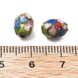 5 x Handgemaakte cloisonné kralen ovaal ca. 8,5 x 6,57 x 6,57 mm – light green – gat ca. 1,4 mm