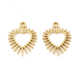 1 x  RVS 304 Hartje Bedeltje Real 18K Gold Plated, 20 x 15,5 x 1,8mm, Oogje: 1,6mm