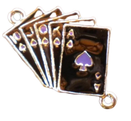 4 x Tibetaans zilveren hanger - tussenzetsel kaartspel zwart paars 28x33mm