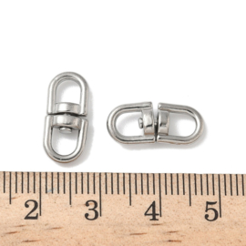 1 x RVS 304 onderdelen sleutelhanger ovaal met draaischarnier dubbel oog 16,5 x 7 x 4 mm – oogjes 4 x 4 mm – RVS kleur (Nikkelvrij)