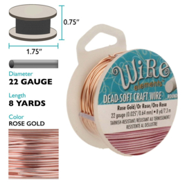 1 rol Beadsmith dead soft craft wire – 22 gauge – ca. Ø 0,65 mm – ca. 7,3 meter – roségoudkleur (nikkelvrij)