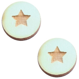 2 x Houten cabochon basic 12 mm star small Sea green