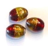 3x Glaskraal India ovaal rood/geel 15 mm