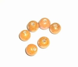 10 x Glaskraal rond 8mm warm geel met parelmoerglans gat: c.a. 1mm