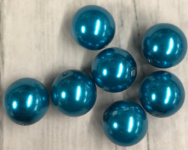 10 x glimmende glasparels teal 10mm gat 1mm