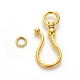 1 x Metalen haak sluiting 38 x 16mm ring: 8mm antiek goud kleur (Nikkelvrij)