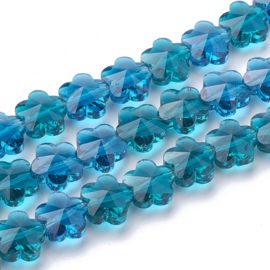 2 x Bloem facet crystal glas kralen 13 x 13,5 x 8,5mm gat: 1mm Plum Dodger Blue