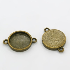 2 x Metalen Camée of Cabochon houder oogje: 2mm tray Ø15mm geel koper kleur
