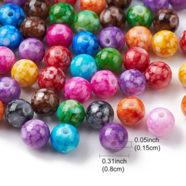 15 x Acryl kralen rond 8 mm – gat 1,5 mm – gemêleerd mix kleuren