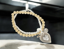 Elastische BIBA Armband Grijs Silver Plated met natuurstenen kralen en Swarovski kristal bedel