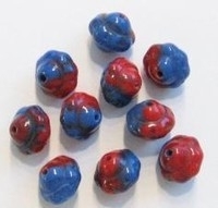 10 x Glaskraal fantasie rood/blauw gemeleerd 9 mm