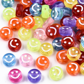 20  x Letterkralen van acryl smiley mix ca. 10 x 5mm gat 2mm