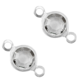 2 x Bedels DQ metaal tussenstuk crystal glas rond 6mm Silver-Grey crystal (Nikkelvrij)