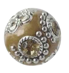 Handgemaakte Bohemian kraal, Kashmiri kraal 19,5mm ingelegd metal & strass Beige met zilver