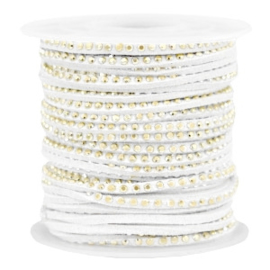 1 meter Imitatie leer 3mm met goud aluminium studs Imi suède 3mm met strass Gold-white