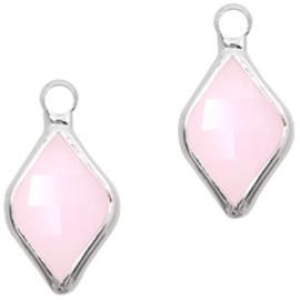 Per stuk Hangers van crystal glas rhombus 10x14mm Light pink opal-silver (NIkkelvrij)