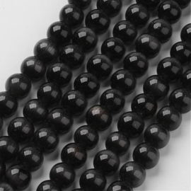 20 x Cateye glaskralen rond 4mm zwart gat: 0,7mm