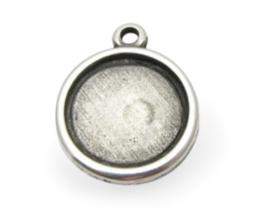 1 x DQ Metaal Setting voor  Ø 16mm Cabochon antiek zilver kleur ca. 25 x 20 x 3mm. Oogje 2,5mm (Nikkelvrij)