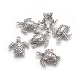 2 x Thailand Sterling Silver Plated bedeltje van een schildpad 24,5 x 28,5 x 4,5mm gat: 2,5mm (Nikkelvrij)