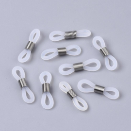 10 x brillenkoord eindje, transparant, rubber, 20 x 5mm platinum