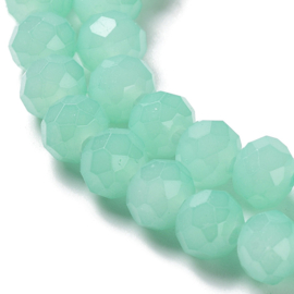 1 x Glaskralen streng facetgeslepen rondelle 8 x 6 mm – gat 1 mm – Pale Turquoise