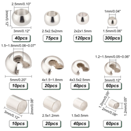 Assortiment doosje knijpkralen en knijpkraal verbergers verzilverd