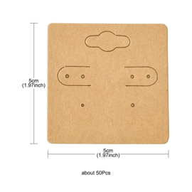 25 x Display kaartjes voor oorbellen – kraft papier – 50 x 50 x 2 mm – bruin