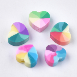 10 x Polymeer kralen hart Multicolour Regenboog ca. 9 x 5mm (gat Ø2mm)