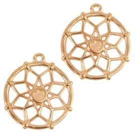 2x DQ metalen bedels dreamcatcher ca. 21 x 18mm  (voor Swarovski SS16 flatback) rose gold kleur