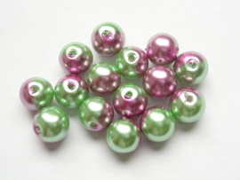 15 stuks tweekleurige glas parels van 10mm Gat: 1,5mm groen-roze