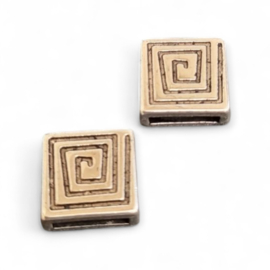 2 x Metalen leerschuiver, antiek zilver kleur, afm. 14 x 14 mm gat: 10,9 x 2mm (Nikkelvrij)