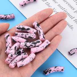 10 x Acryl kralen tube opaque two tone Pearl Pink spray painted ca. 32x8mm (gat Ø1.8mm)