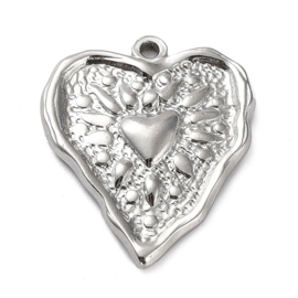1 x Non-Tarnish RVS 304 bedel van een hart, 25,5 x 21 x 3mm, oogje 1,6mm