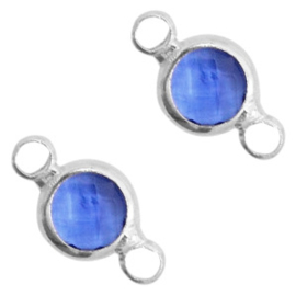 2x Tussenstukken van crystal glas rond 6mm Denim blue crystal-silver (Nikkelvrij)