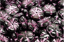 2 x Tsjechische Glaskralen Apple Flower Pressed Beads 14x14mm paars