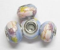 Per stuk European-style Porselein blauw met roze bloemen 14 mm