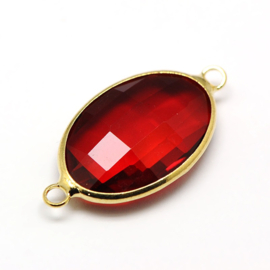 1 x Crystal glas tussenstukken ovaal 26 x 14x 6mm Red crystal-gold oogjes 2mm