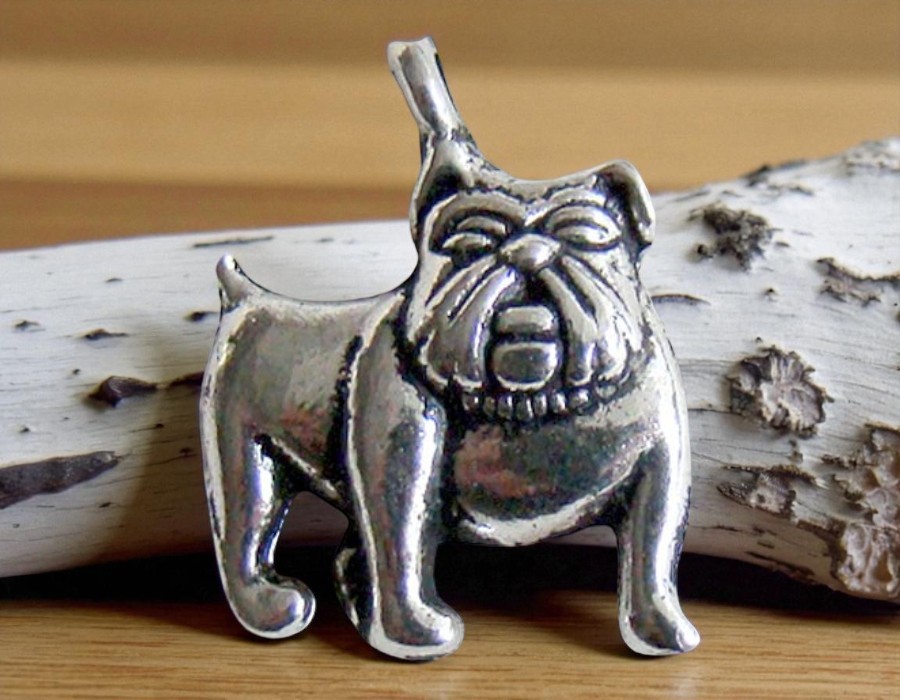 4 x Metalen bedeltje bulldog – 18 x 14 mm – antiek zilverkleur – oogje ca. 2 mm