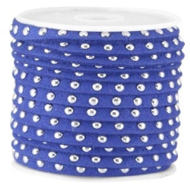 20 cm Imi. Suède leer 5mm met studs zilver Cobalt blue