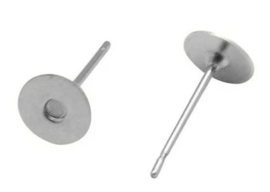 10 x oorstekers, platinum kleur maat 10mm lang 0,7 dik en kop Ø 6mm (geen stopper bijgeleverd!)