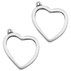 Grote Bedel Hart ♥ Top Quality metaal - Antiek zilver 26 x  27 x 3mm oogje: 1,7mm (Nikkelvrij)