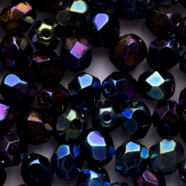 15  x ronde Tsjechische kralen facet kristal 7mm kleur: ab blauw paars grijs gat: 1mm
