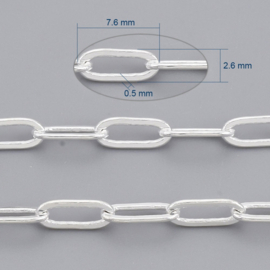 50 cm DQ Paperclip ketting ovaal gesoldeerd 7,6 x 2,6mm x 0,5mm zilver (nikkelvrij)