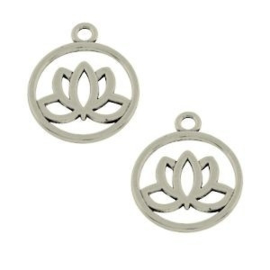 2 x Metaal Bedel Lotus Antiek Zilver 20x3 mm