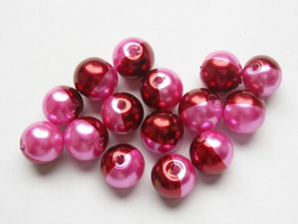 15 stuks tweekleurige glas parels van 10mm Gat: 1mm roze-rood