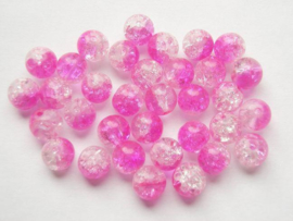 30 x Crackle kraal  8mm  roze Gat: 1,5mm