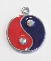 2 x  Metalen hanger Yin Yang met rood/paarse epoxy 30 mm